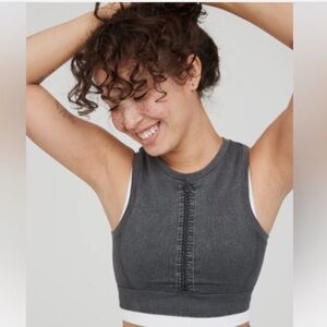 Aerie Offline Charcoal Seamless Macrame Longline Sports bra